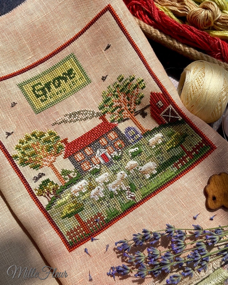 Grove Sheep Farm by MilleFleur, PDF pattern, Cross Stitch pattern, e-delivery chart, digital chart image 1