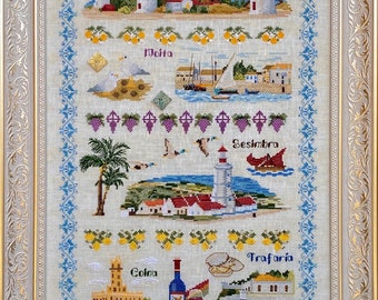 Amostra de Memórias de Portugal por MilleFleur (Popovych), padrão em PDF, padrão de ponto cruz, gráfico digital, gráfico eletrônico, geração não-AI