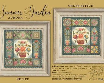 Aurora Summer Garden Sampler (ensemble de 2 modèles) par MilleFleur, modèle PDF, motif point de croix, tableau de livraison électronique, tableau numérique