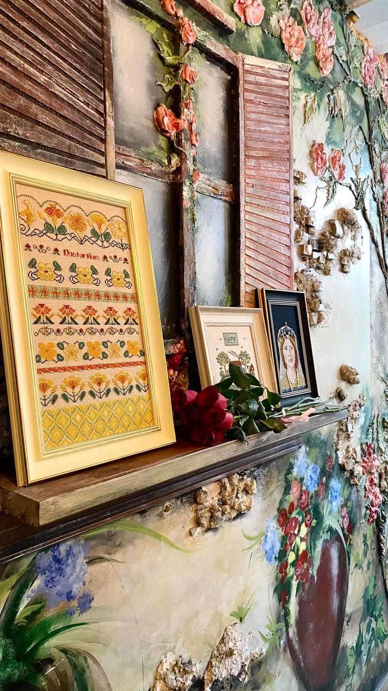 Nasturtium Capucine Sampler by MilleFleur (Popovych), PDF pattern, Cross Stitch pattern, e-delivery chart, digital chart, Non-AI gen image 2
