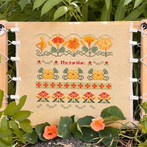 Nasturtium Capucine Sampler by MilleFleur (Popovych), PDF pattern, Cross Stitch pattern, e-delivery chart, digital chart, Non-AI gen image 3