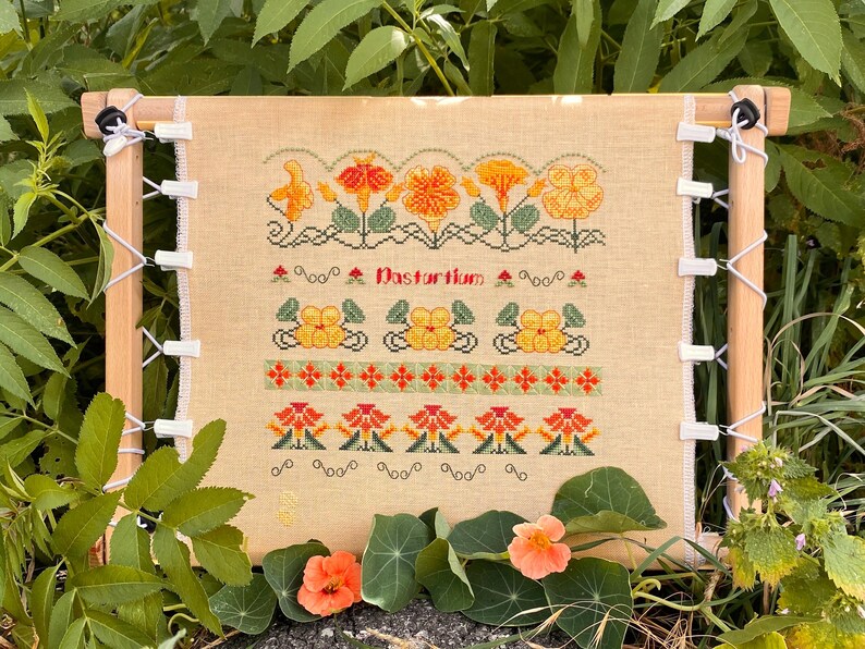 Nasturtium Capucine Sampler by MilleFleur (Popovych), PDF pattern, Cross Stitch pattern, e-delivery chart, digital chart, Non-AI gen image 3