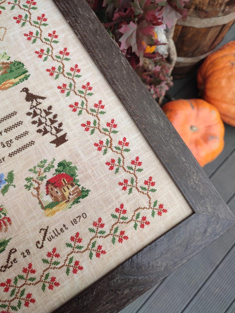 Céline Louvenas 1870 Sampler firmy MilleFleur, Popovych, wzór PDF, wzór ściegu krzyżykowego, wykres dostawy elektronicznej, wykres cyfrowy, gen bez sztucznej inteligencji zdjęcie 3