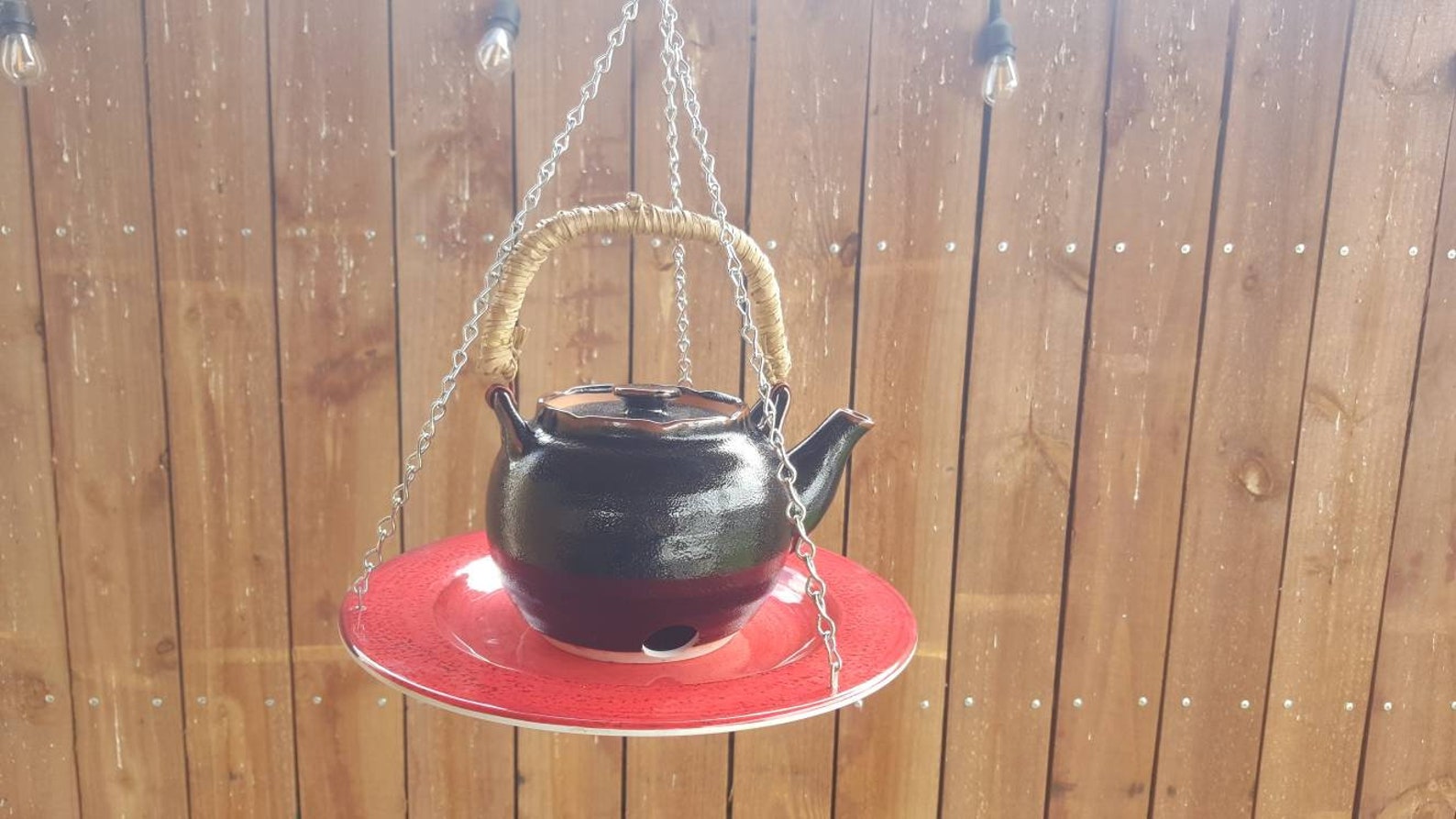 Hanging Ceramic Teapot Bird Feeder Etsy