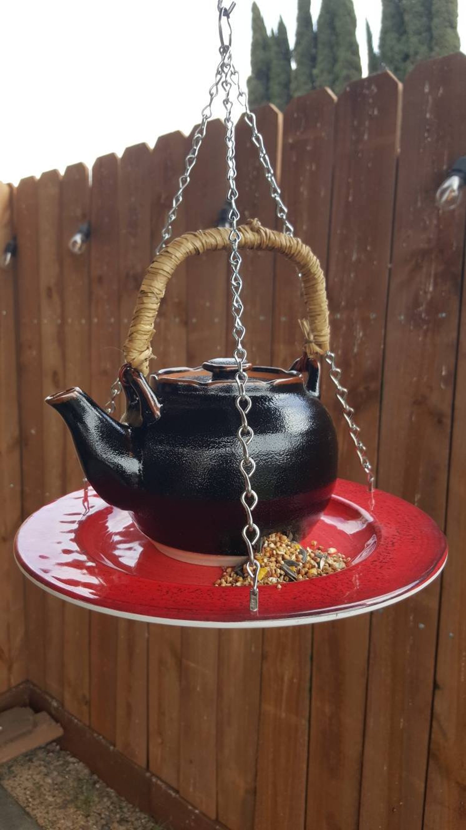 Hanging Ceramic Teapot Bird Feeder Etsy