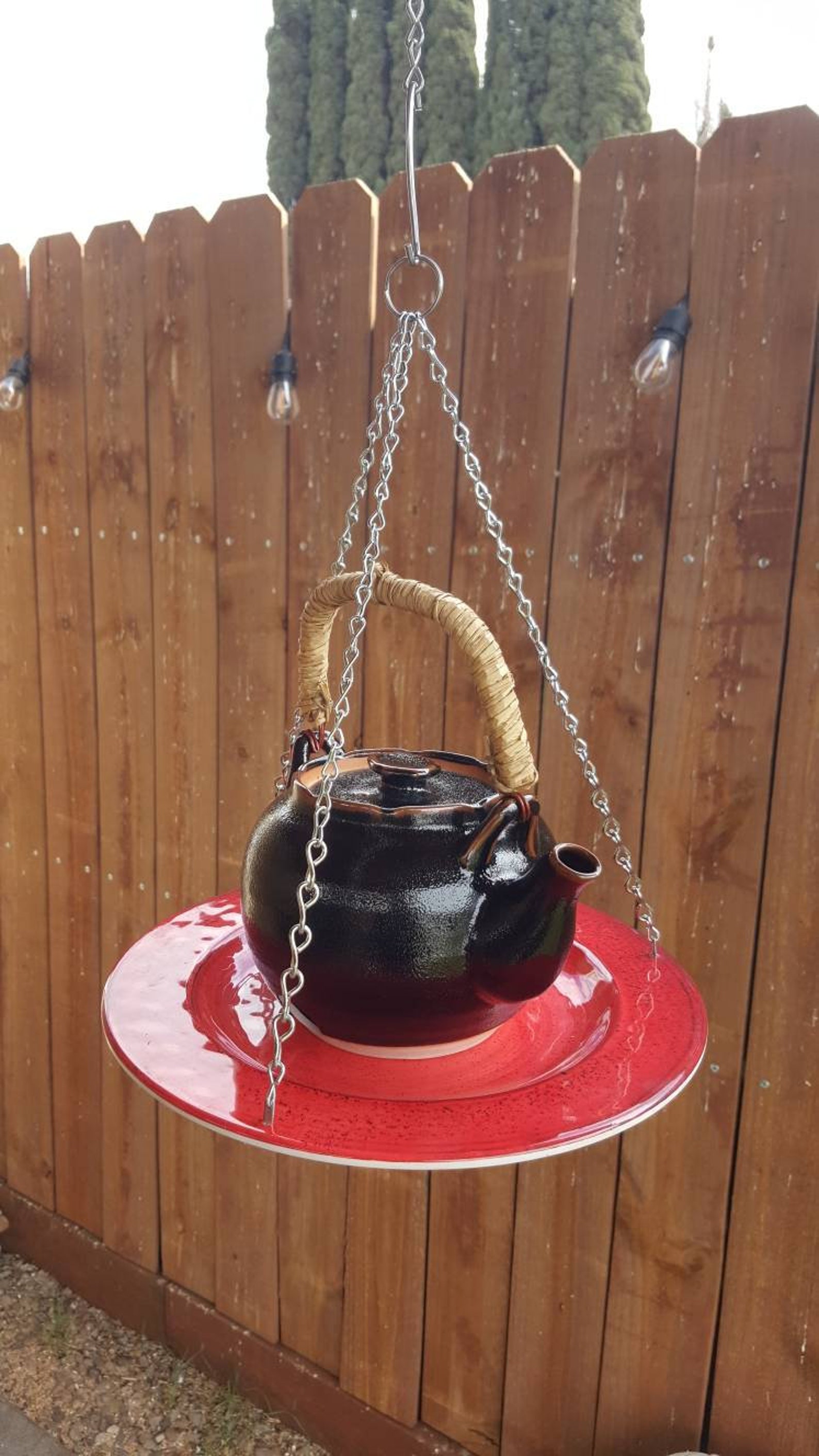 Hanging Ceramic Teapot Bird Feeder Etsy