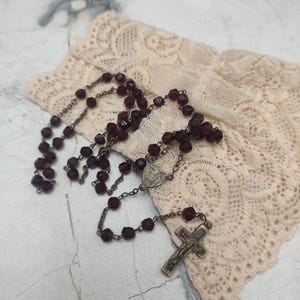 Religious  Antique  rosary with  red glass   beads and  cross crucifix