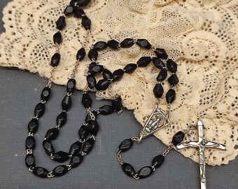 Religious Large Rosary With Black Wooden Beads and Cross Crucifix