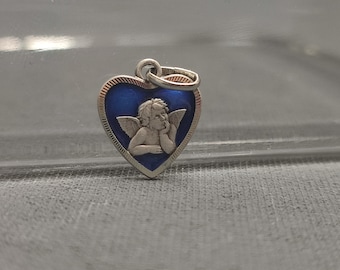 Religious Cherub Guardian Angel   enamel catholic medal charm medallion -  pendant - Holy charm -  medallion