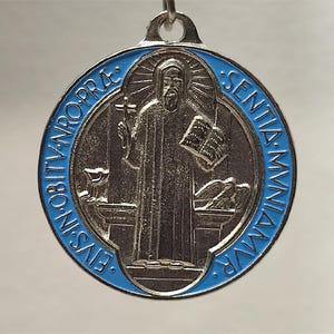 Religious  Catholic Saint Benedict enamel  medal pendant - Holy charm -  medallion