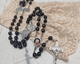 Religious Saint Benedict rosary with   beads and  cross crucifix Necklace