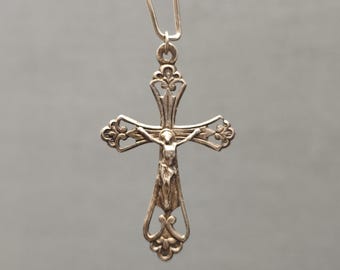Antique silver Corpus Christi crucifix  -  pendant - Religious cross
