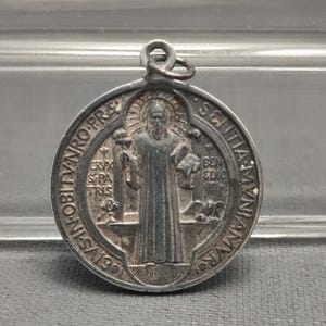 Religious  Catholic Saint Benedict  medal pendant - Holy charm -  medallion