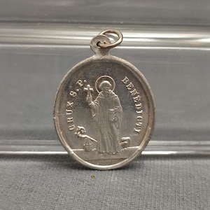Religious  Catholic Saint Benedict  medal pendant - Holy charm -  medallion