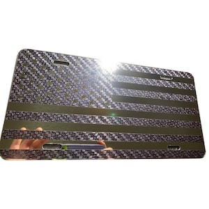 Tactical US American Flag Mirrored Aluminum License Plate S13