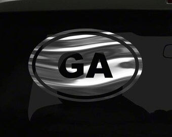 GA Sticker Georgia State euro oval shape all chrome and regular vinyl color choices