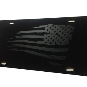 Tactical Subdued Matte Blk Battered American Flag Heavy Duty Aluminum License Plate