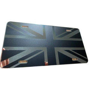 Tactical Great Britain Flag Union Jack Matte Blk Mirrored Aluminum License Plate