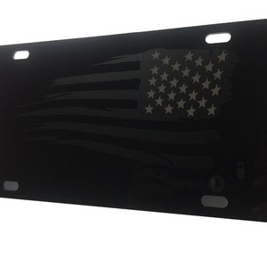 Tactical American Flag Heavy Duty Aluminum License Plate (Subdued Battered Matte Blk Stars Edition)