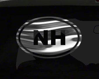 NH Sticker New Hampshire euro oval shape all chrome and regular vinyl color choices