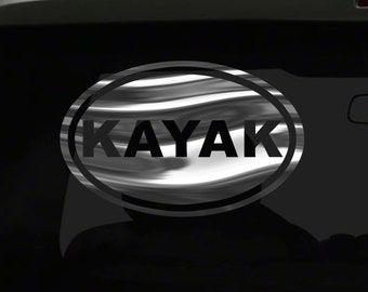 Kayak Sticker Kayaking Summer Fun Friends euro oval shape all chrome and regular vinyl color choices