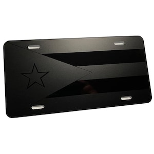 Matte Blk Puerto Rico Flag Heavy Duty Aluminum License Plate