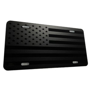 Matte Blk American Flag Aluminum License Plate Starless Nights Edition