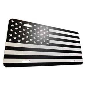 Matte Blk White Tactical American Flag Heavy Duty Aluminum License Plate Subdued