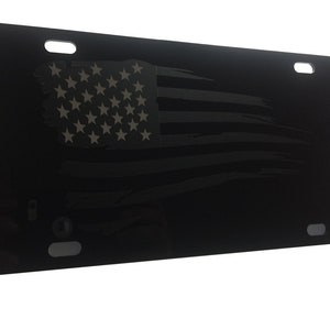 Tactical American Flag Heavy Duty Aluminum License Plate (Battered Matte Blk Stars Edition)