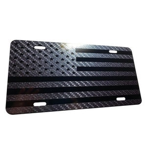 US American Flag Heavy Duty Aluminum License Plate Tactical Carbon Fiber Blk S11