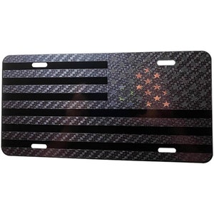 American Flag Heavy Duty Aluminum License Plate Carbon Fiber Stars Ed
