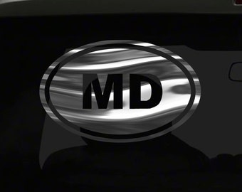 MD Sticker Maryland State euro oval shape all chrome and regular vinyl color choices