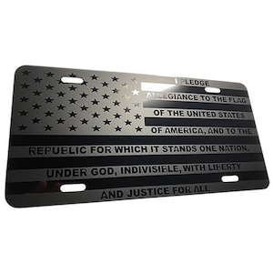 Pledge of Allegiance American Flag Matte Blk Heavy Duty Aluminum License Plate