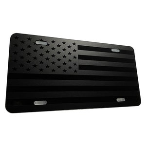 Tactical American Flag Aluminum License Plate Matte Blk S14 X025