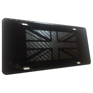 Great Britain Flag Heavy Duty Aluminum License Plate Carbon Fiber Blk S1
