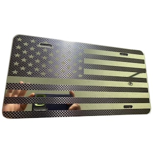 Tactical US American Flag Mirrored Aluminum License Plate S12
