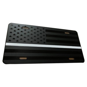 Thin White Line Tactical US American Flag Matte Blk Heavy Duty Aluminum License Plate