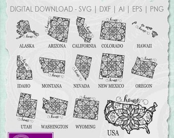 State Mandala Svg, US State Svg, United States Svg, American Pride, America SVG Cut File, Svg Files, Silhouette Cut File, Cricut Cut File