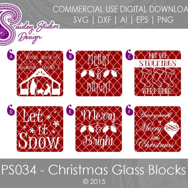 Christmas SVG Files, Glass Block SVG Files, Merry and Bright, Merry Christmas, Let it Snow, Nativity SVG, Christmas Stockings, PS034