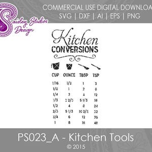 Kitchen Conversions Chart, Kitchen SVG files, Kitchen Tools SVG, Kitchen Reference Chart, Svg files, Silhouette Files, Cricut Files, PS023