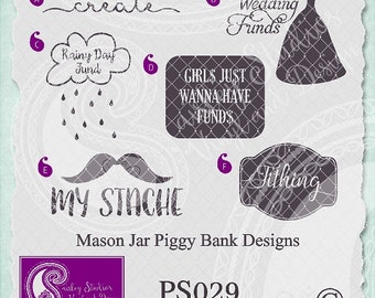 PS029 - Mason Jar Piggy Bank-vectoren; AI, eps, svg, gsd; (png-bestanden dxf-bestanden en jpeg-bestanden ook beschikbaar)