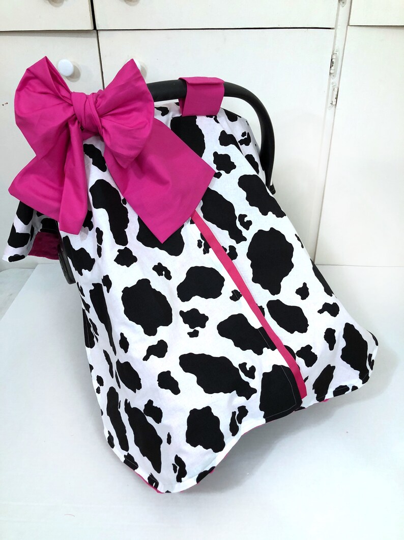 Cow Print With Hot Pink Minky Car Seat Canopy Etsy