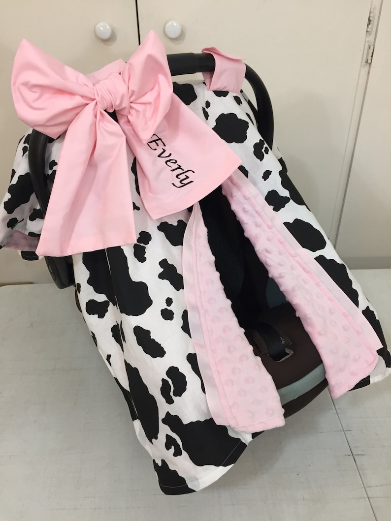 Cow Print & light pink Minky Car Seat Canopy Etsy