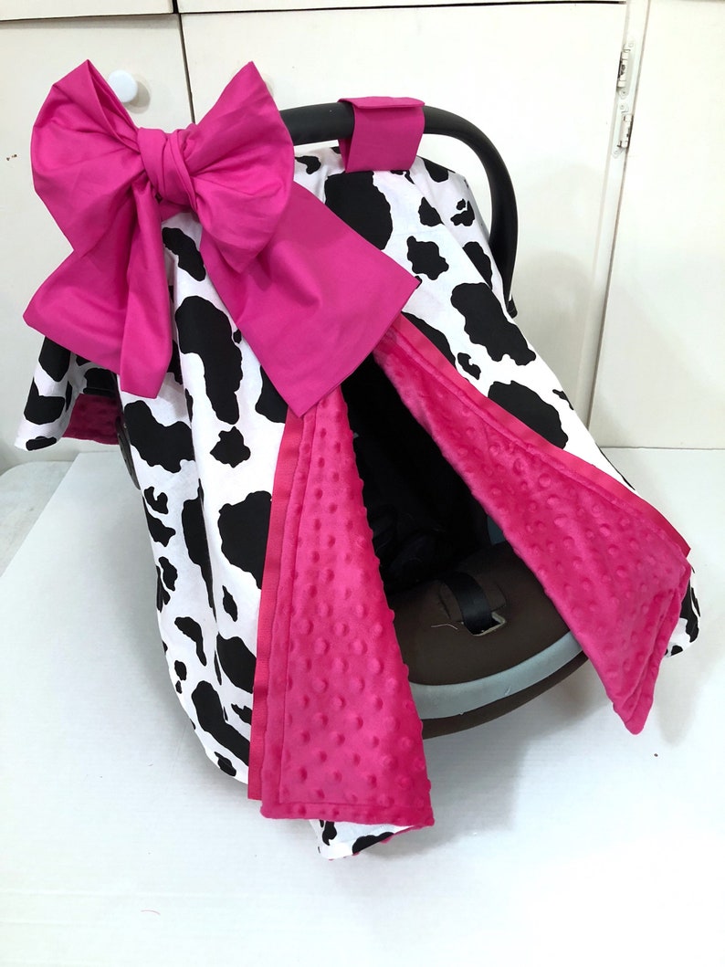 Cow Print With Hot Pink Minky Car Seat Canopy Etsy