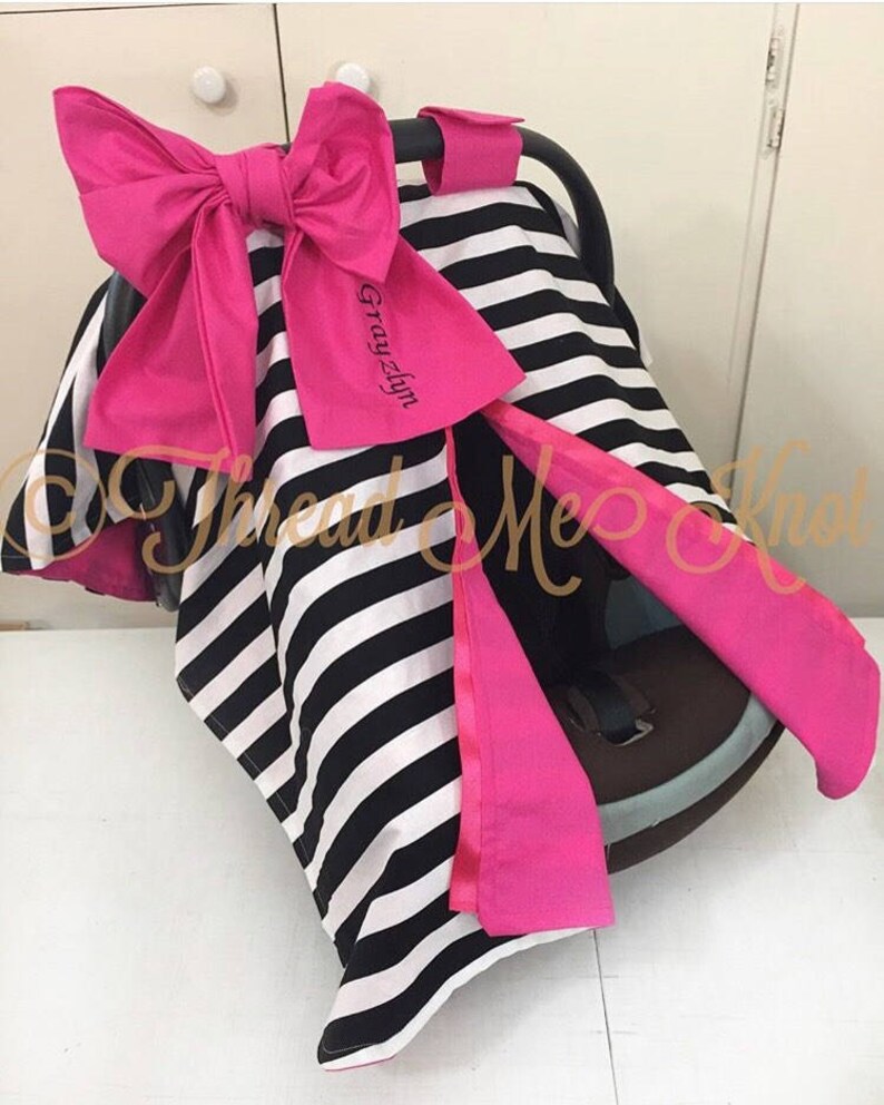 Black & White Stripe With Hot Pink Car Seat Canopy Etsy