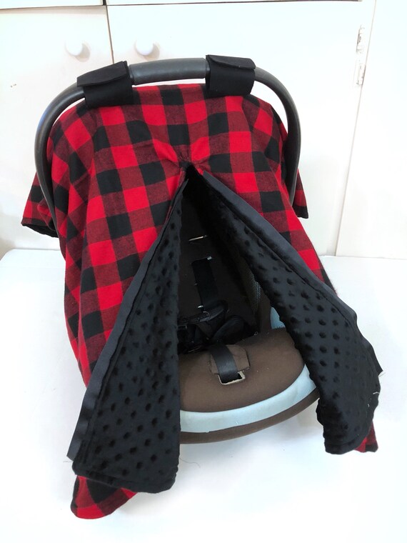 Buffalo Plaid With Black Minky Car Seat Canopy Lumberjack No Bow