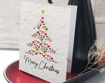 Christmas Tree of Hearts Greeting Card - Made of Plantable Seeded Paper That Will Grow Wildflowers