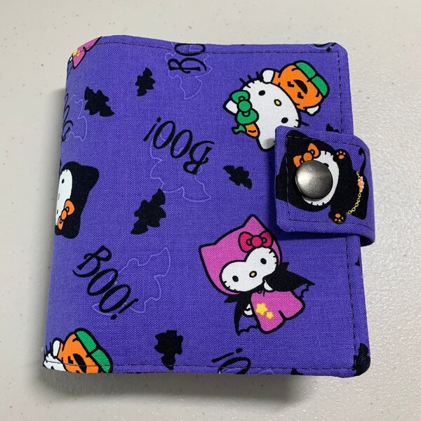 Happy Notes Planner MICRO (Classic Disc) Sized Book Cover ~ Kawaii Halloween Kitty Fabric SNAP Closure Planner Cover