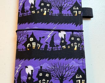 ELASTIC Closure Hobonichi Weeks / MegaWeeks Sized Haunted House Fabric Planner Cover