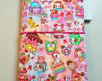 ELASTIC Closure Hobonichi Weeks / MegaWeeks Sized Kawaii Dessert Friends Fabric Planner Cover